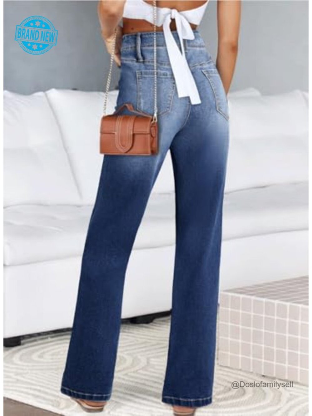 Wide Leg Jeans High Waisted Stretchy Buttoned Denim Pants Trendy 2025 with - Picture 2 of 7